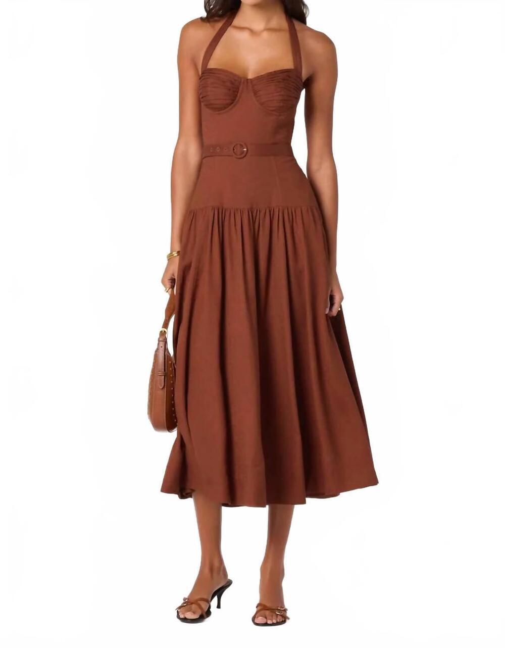 NEW ASTR katinka belted halter midi dress in rust